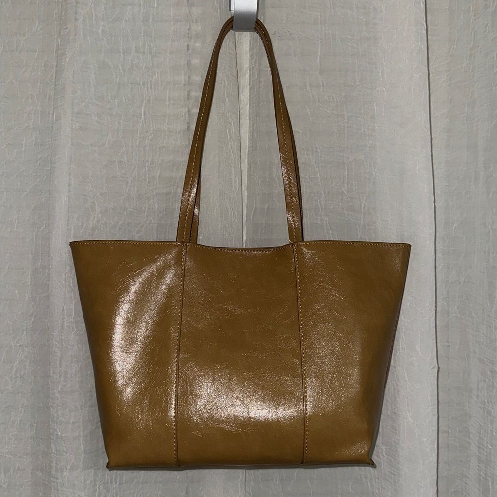 MANGO OLIVER Latte Tan Faux Exterior & Genuine Leather Inferior Tote Bag - Picture 8 of 13